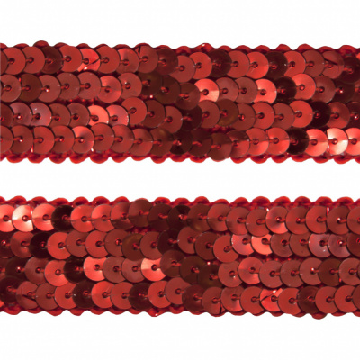 Тесьма с пайетками 3, шир. 20 мм/уп. 25+/-1 м, цвет красный - купить в Якутске. Цена: 778.19 руб.