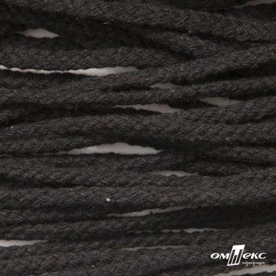 Шнур плетеный d-6 мм круглый, 70% хлопок 30% полиэстер, уп.90+/-1 м, цв.1078-черный - купить в Якутске. Цена: 588 руб.