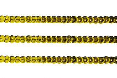Пайетки "ОмТекс" на нитях, SILVER-BASE, 6 мм С / упак.73+/-1м, цв. А-1 - т.золото - купить в Якутске. Цена: 468.37 руб.