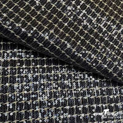 Ткань костюмная с пайетками, 100%полиэстр, 460+/-10 гр/м2, 150см #309 - цв. чёрный - купить в Якутске. Цена 1 203.93 руб.