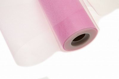 Фатин блестящий в шпульках 16-14, 12 гр/м2, шир. 15 см (в нам. 25+/-1 м), цвет розовый - купить в Якутске. Цена: 108.61 руб.