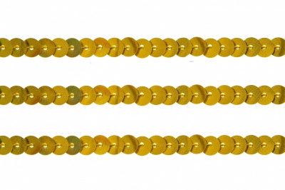 Пайетки "ОмТекс" на нитях, SILVER SHINING, 6 мм F / упак.91+/-1м, цв. 48 - золото - купить в Якутске. Цена: 356.19 руб.