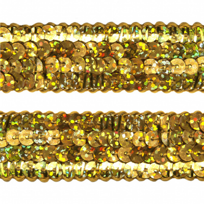 Тесьма с пайетками D16, шир. 20 мм/уп. 25+/-1 м, цвет золото - купить в Якутске. Цена: 778.19 руб.